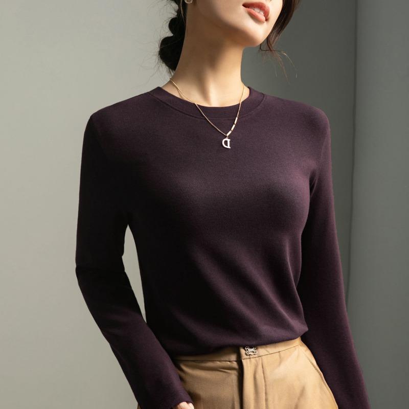 White Long-sleeved Women's Summer New Commuter Inner Shoulder Crew Neck Bottoming Shirt Xinjiang Cotton Top