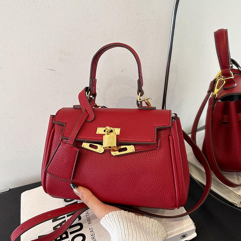 New Lychee Pattern Small Lock Portable Shoulder Messenger Trendy Women's Bag