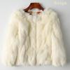 Lady Real Genuine Rabbit Fur 3/4 Sleeve Outwear Winter Warm Jacket Furry Coat