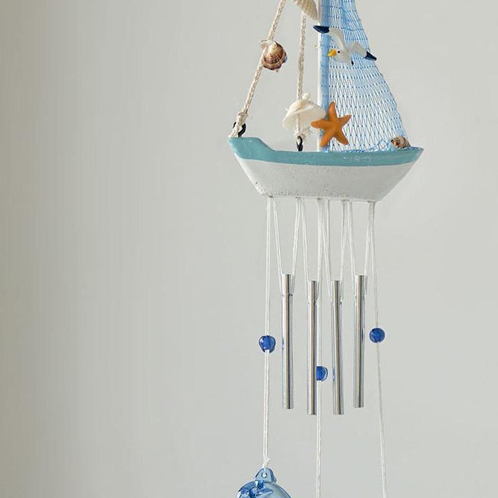 Wind Chimes Outdoor Nautical Sailboat Hanging Ornament for Coastal Themed Patio Balcony Decoration
