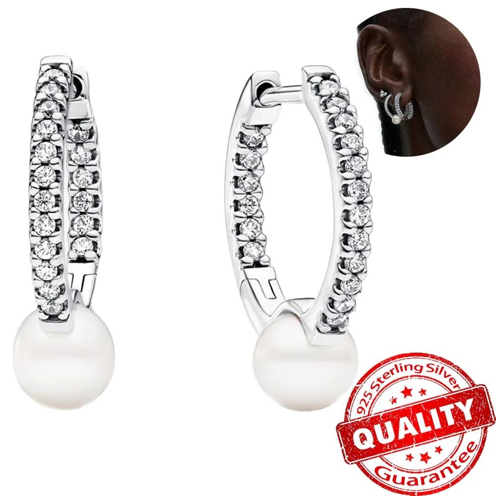 Sparkling Pearl Heart Hoop Earrings 925 Silver Bat Ghost Halloween Earrings Luxury Women Fine Jewelry Gift