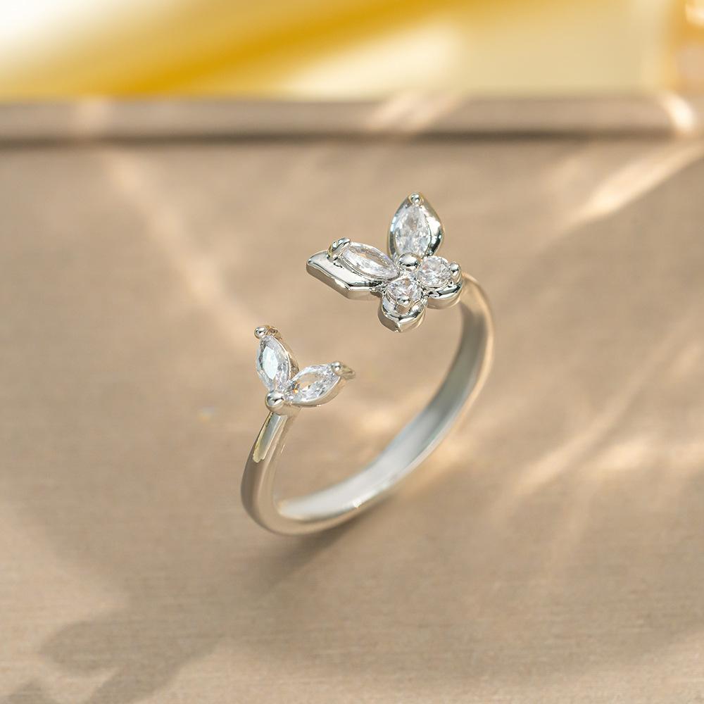 Korean Version of Light Luxury Design Full Diamond Inlaid Zircon Ring Women's Opening Adjustable Ring Internet Celebrity Fashion Accessories