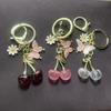 Shiny Cherry Keychain Butterfly Daisy Tassel Bag Pendant Fashion Jewelry Couple Family Keychain Pendant