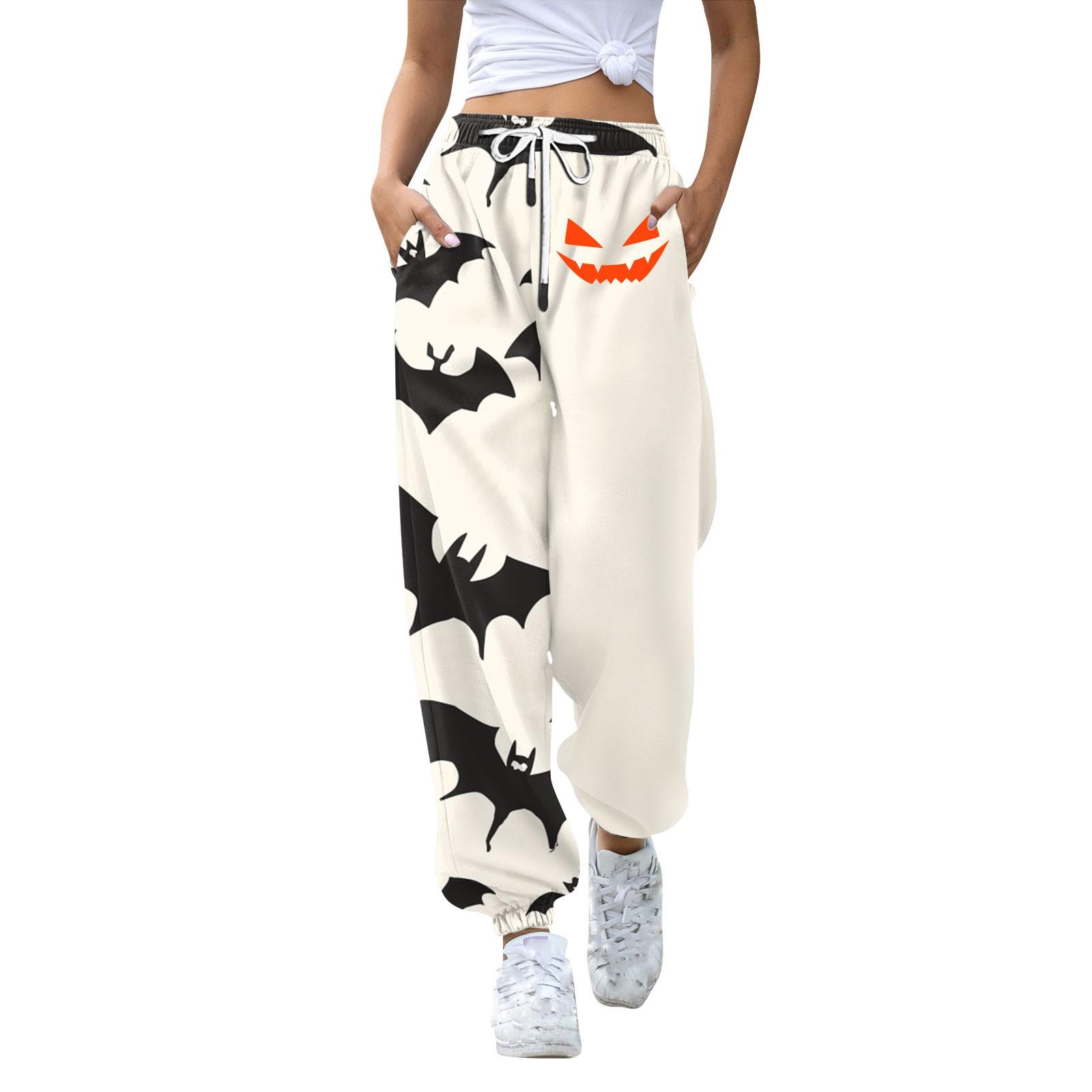 

Женские повседневные модные спортивные штаны с принтом на Хэллоуин, повседневные брюки XXL белый