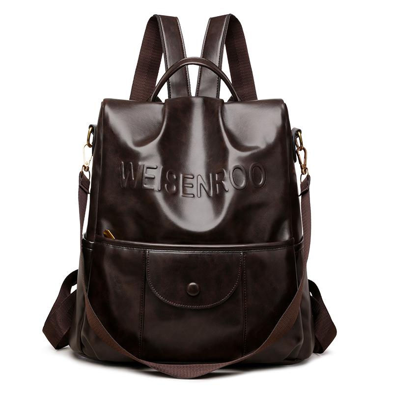 Soft Leather Letter Backpack Women's College Style Backpack Large Capacity Travel Bag