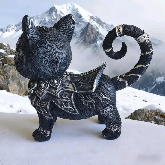 Mysterious Black Cat Statue Small Resin Cat Figurine Decorative Gothic Animal Sculpture for Home Office Desk Wine Cabinet Shelf Decor