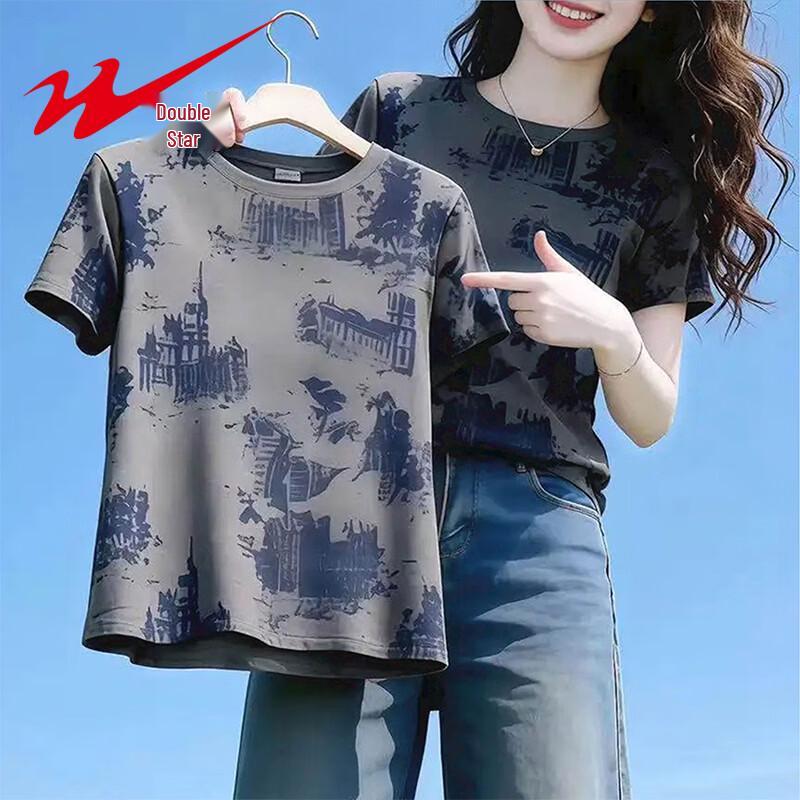 Женская хлопковая футболка с коротким рукавом Shuangxing L серый