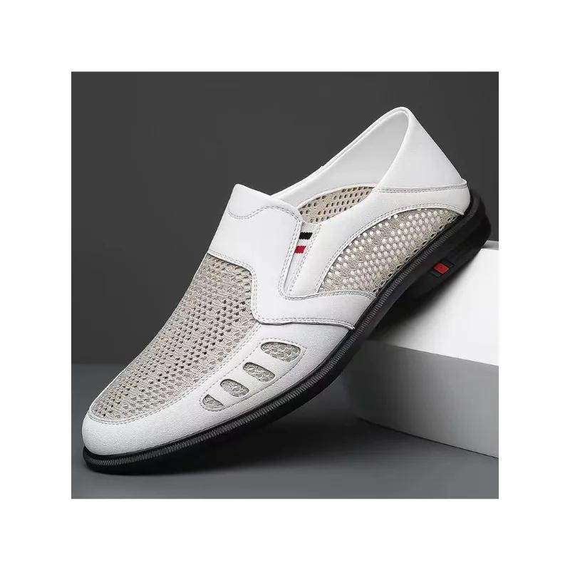 Fashion Summer Fashion Hollow Male Loafers Designer New Slip-on Business Men's Shoes Casual Mesh Leather Man Shoe