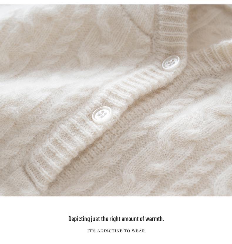 Women’s Loose Hooded Cashmere Sweater – Thick Cable Knit with Half-Open Collar for Autumn and Winter