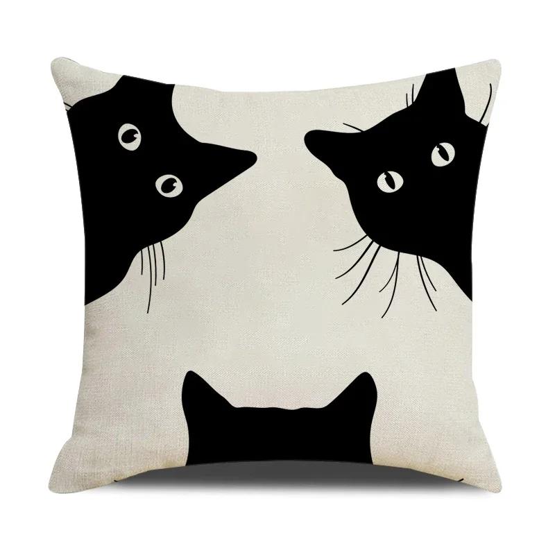 Funny Cats Printed Cushion Cover 45x45cm Linen Pillow Case Farmhouse Home Office Decor Throw Pillowcase Pillow Cover for Pillows