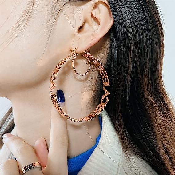 Duoying  Girls  Personalised Initial Letter Nameplate Gold Stainless Steel Round Custom Hoop Name Earrings