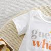 Baby Cute Alphabet Short Sleeve Cotton Bodysuit With Chick Print Pants and Hat Outfit Set