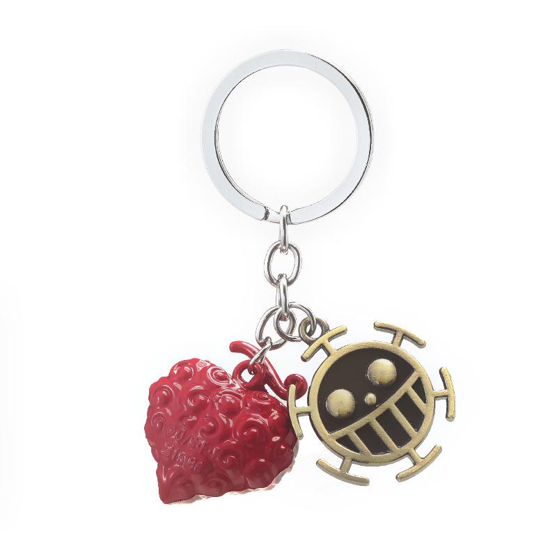 Set of 2 One Piece Devil Fruit Keychains: Law's Ope Ope Fruit & Ace's Mera Mera Fruit