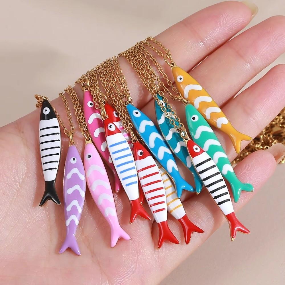 Stainless Steel Stripe Fish Charms Pendant Enamel Lovely Design Marine Organisms Jewelry Lightweight Gold Plated