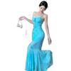 Lace splicing suspender dress women's summer vacation style slim fishtail skirt waist mesh skirt hip-wrapped long dress