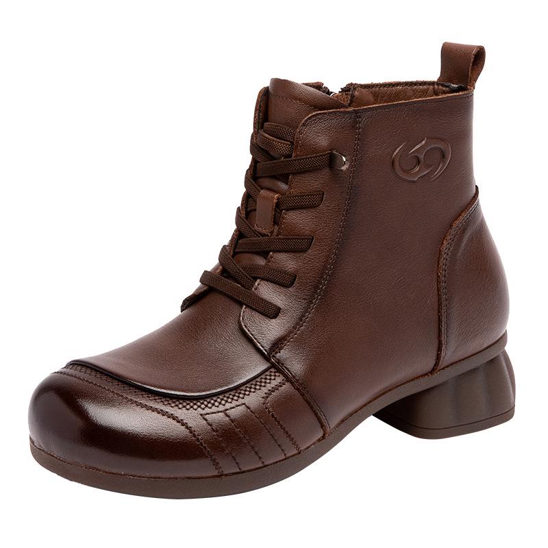 Women's Retro Genuine Leather Ankle Boots, Winter 2025 - Fleece-lined, Soft Sole, Non-slip, Wool Interior, Warm Snow Boots