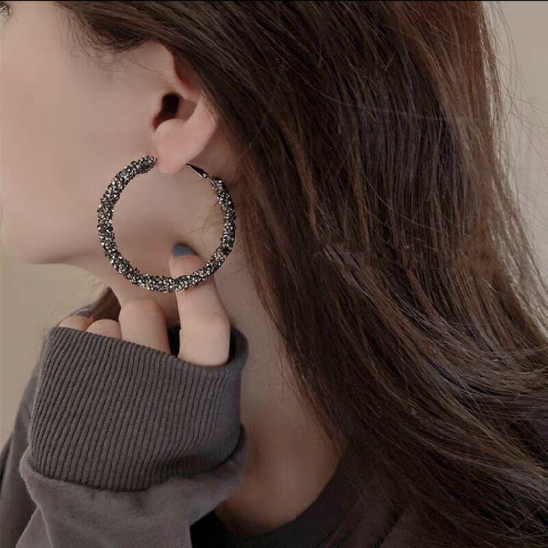 2024 Fashionable Large Diamond Hoop Earrings