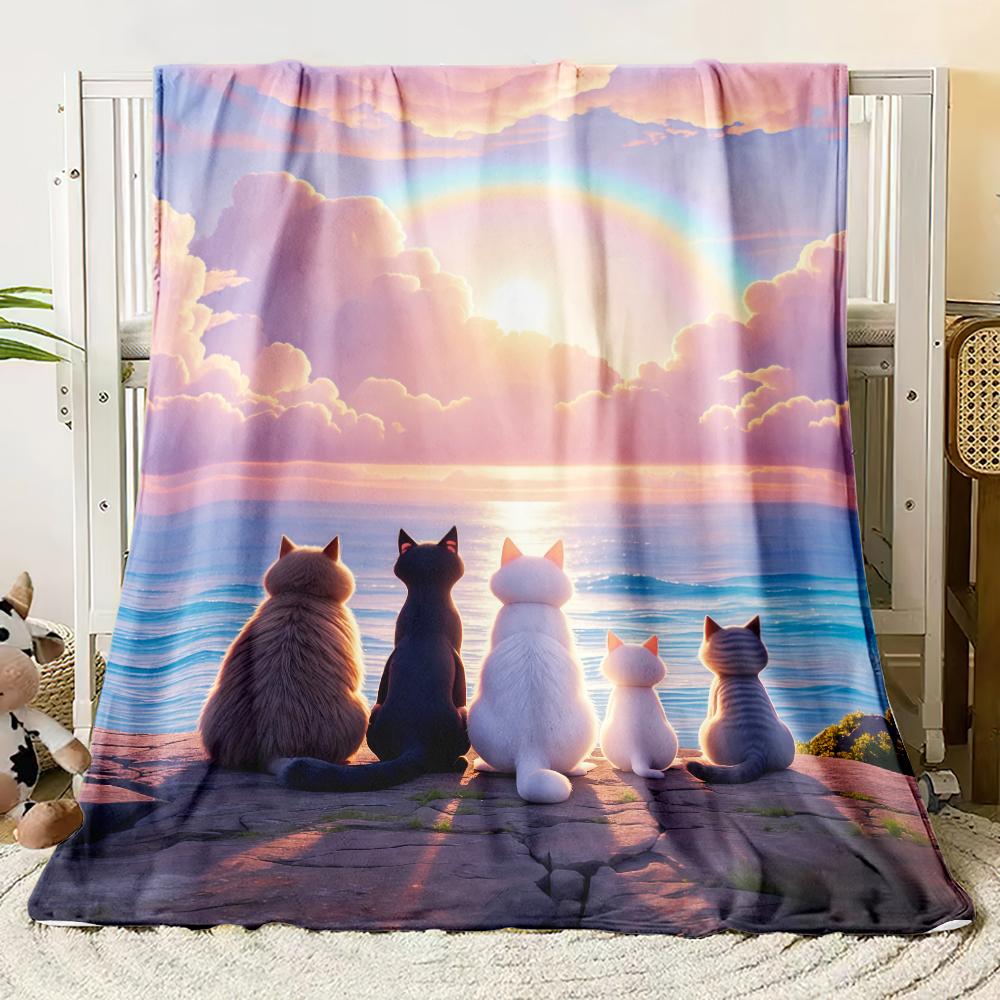 Cute Animal Theme Cats Dogs Lover Flannel Blanket Gifts Soft Warm Thin Blankets for Sofa Bed Car Camping All Season Customizable