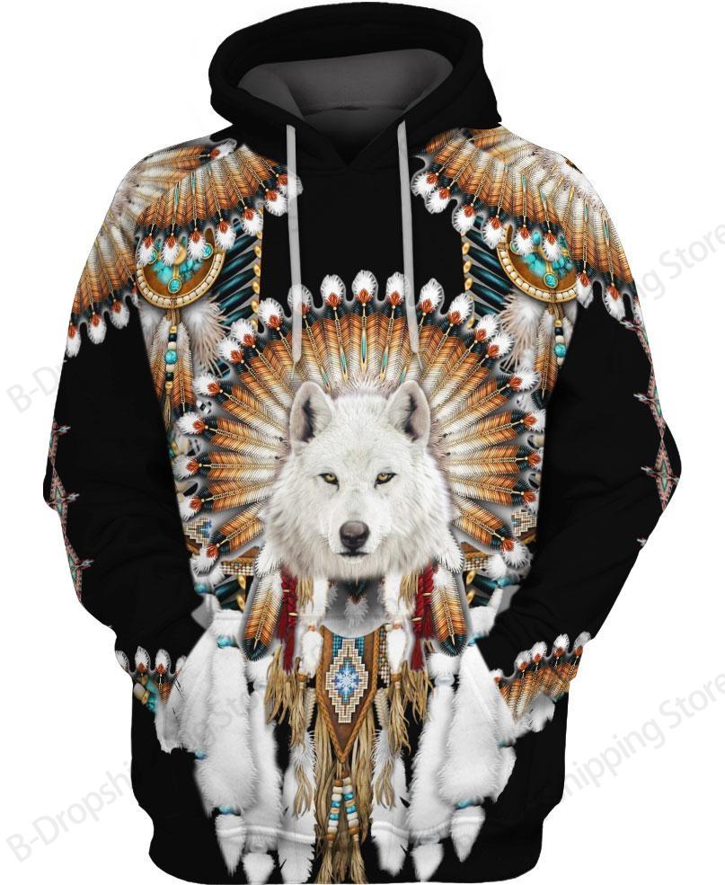 Native Wolf Pattern Culture 3d Print Hoodie Men Women Fashion Long Sleeve Hoodies Vintage Coat Men Sweatshirt Unisex Clothes NEW