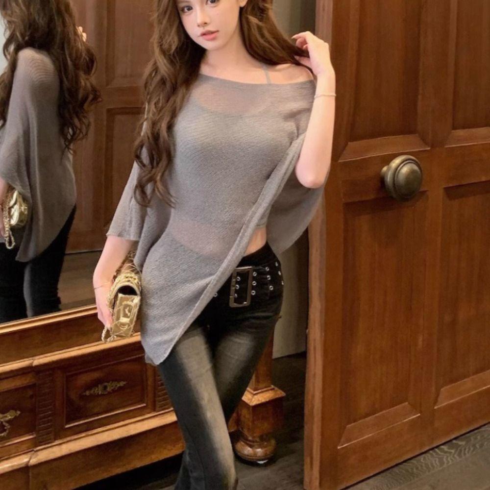 Wrap Women Cloak Mesh Sun Protection Tops Simple Knitted Off Shoulder Shawl Female/Women