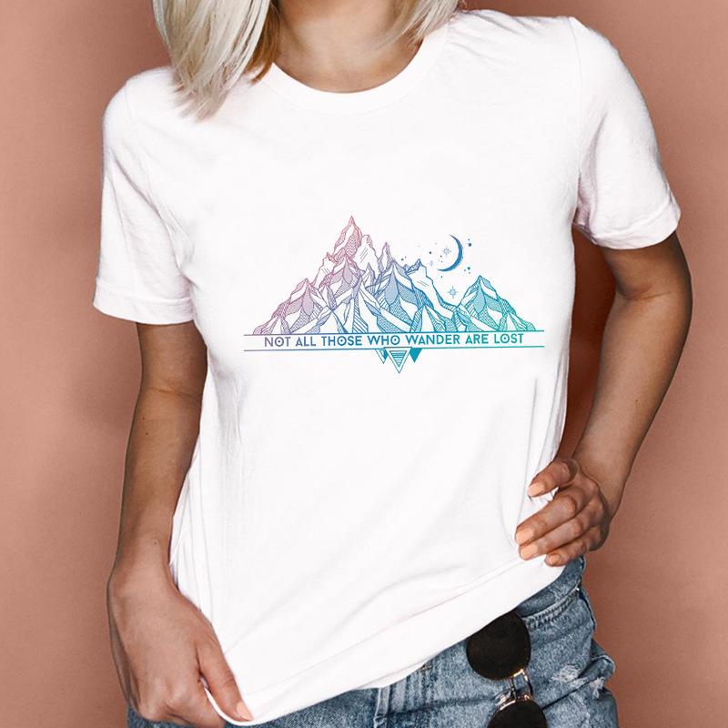 Fashion Feather Graphics Women T-Shirts Summer 90S Blouse Short Sleeve Tees O-Neck Female Tops Streetwear Y2K Clothing