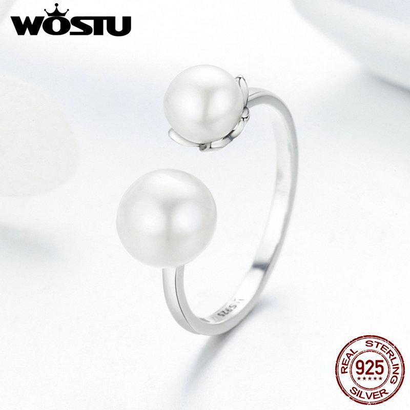 WOSTU 925 Sterling Silver Freshwater Pearl Cultured Elegance Finger Rings For Women S925 Silver Jewelry Luxury Gift CQR192