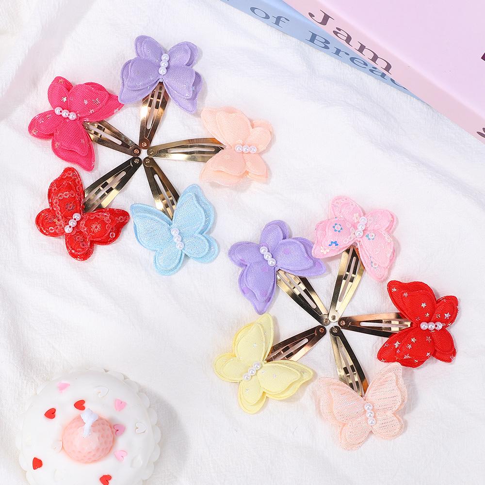 60PCS/lot random butterfly hairclips for girls hair bangs boutique headwear sequin simulated pearl handmade hair clip