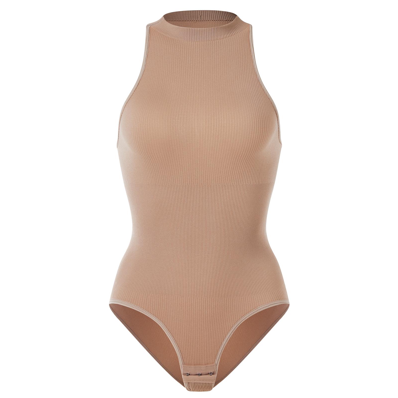 

Женский утягивающий комбинезон с высоким воротом и рукавами, топы на выход, трико, корректирующее тело, утягивающее, с утягивающим эффектом, цельный облегающий комбинезон M бежевый