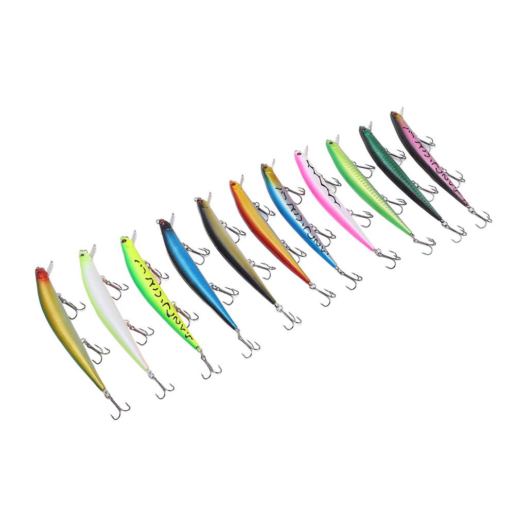 11 Pcs Simulation Minnow Lure Plastic Fishing Bait Fishing Accessories with 3 Hooks for Bass Freshwater