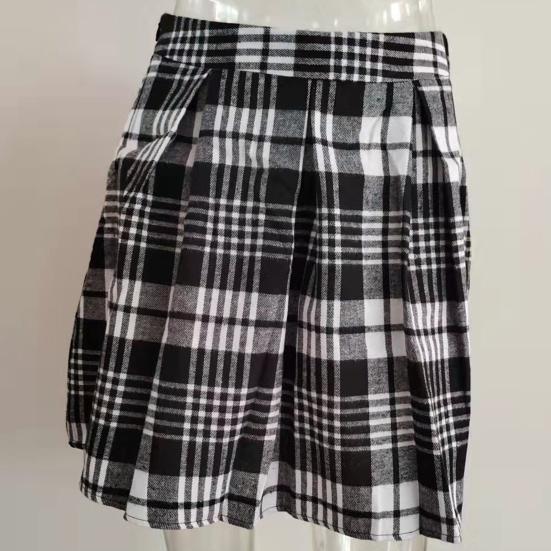 Dámská sukně kostkovaný potisk Vysoký pas Barevně ladící střih do A Volný lem Měkký patchwork Boční zip Zapínání nad kolena Dámská sukně na dojíždění