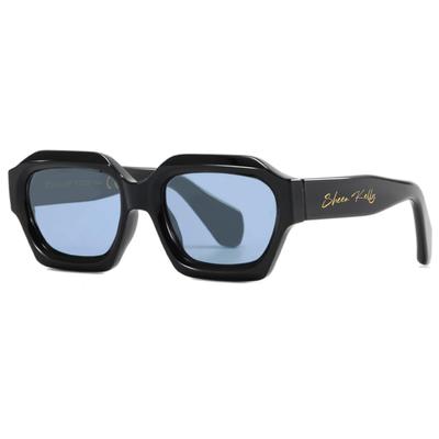 Retro Thick Hexagonal Sunglasses for Men and Women Fashion Super Large Square Thick Black 90s Dark Color Glasses [SHEEN KELLY]
