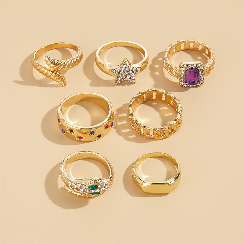 Alloy Ring Niche Design High-end Jewelry Female Stars Stacked with Exaggerated Open Ring Set