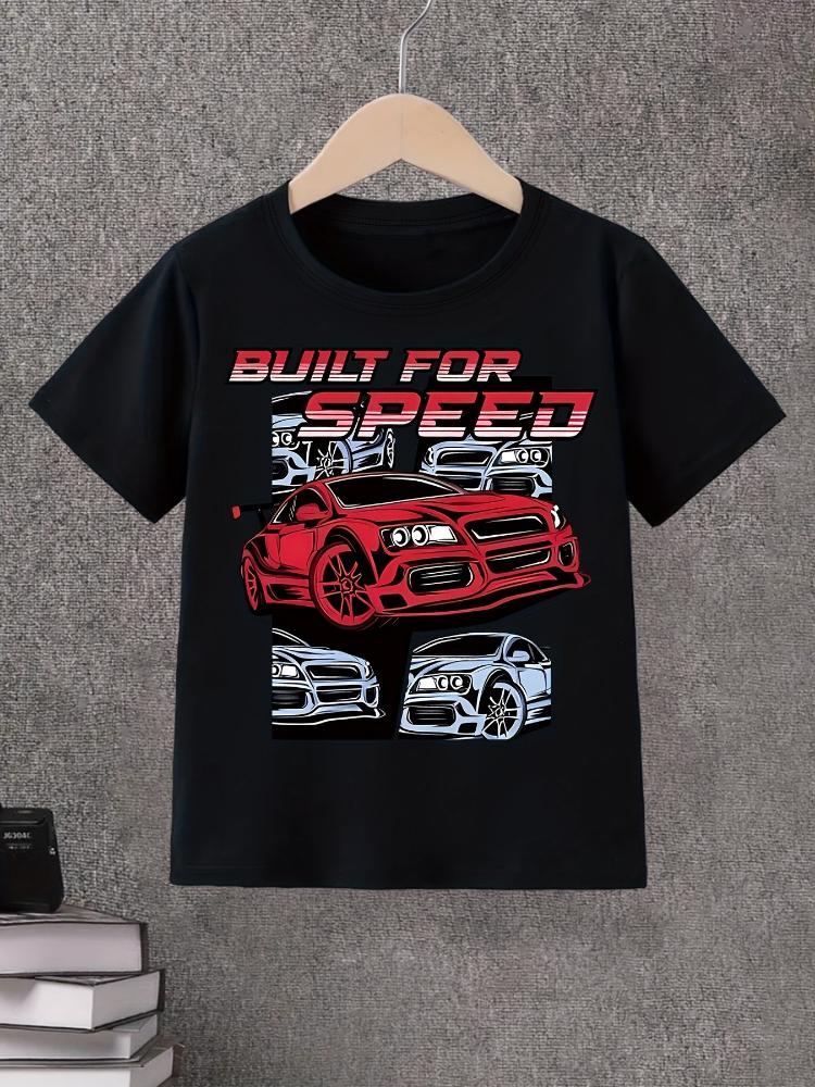 Racing Graphic-Built for Speed-with Red Sports Cars design-100% cotton summer O-neck short sleeve casual printed men's T-shirt.