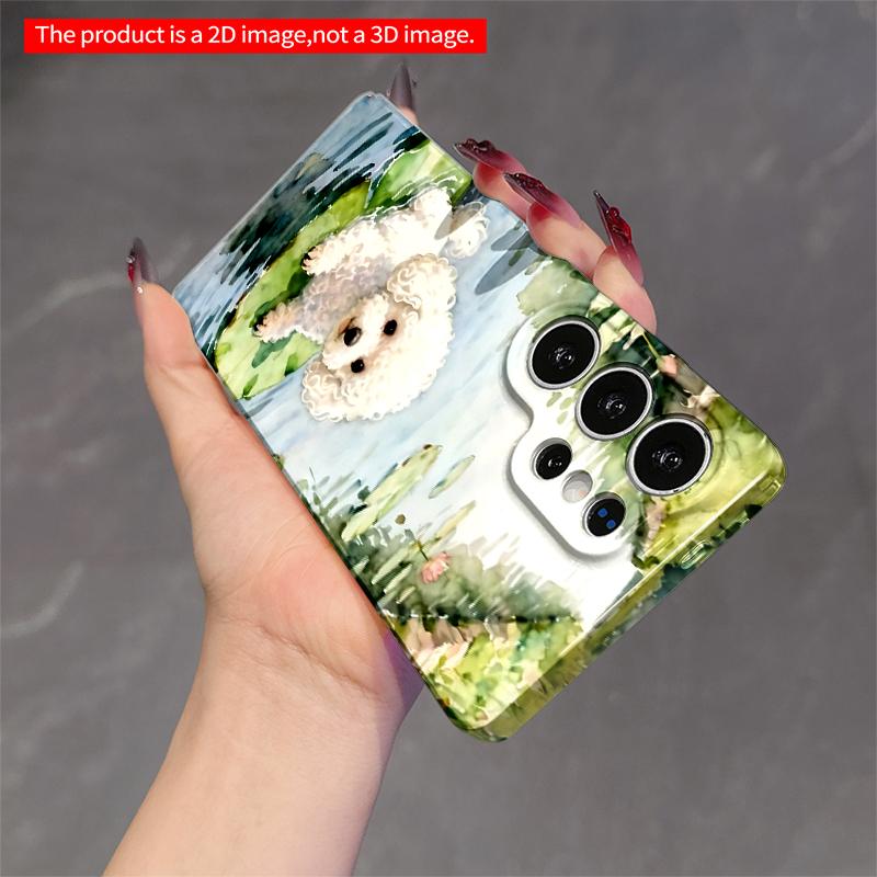 2DFlat Samsung phone case White Poodle on Lotus Leaf Watercolor Art Phone Case Applicable to Galaxy S22 S23 S24 S25ULTRA S26 A12 A13 A14 A15 A16
