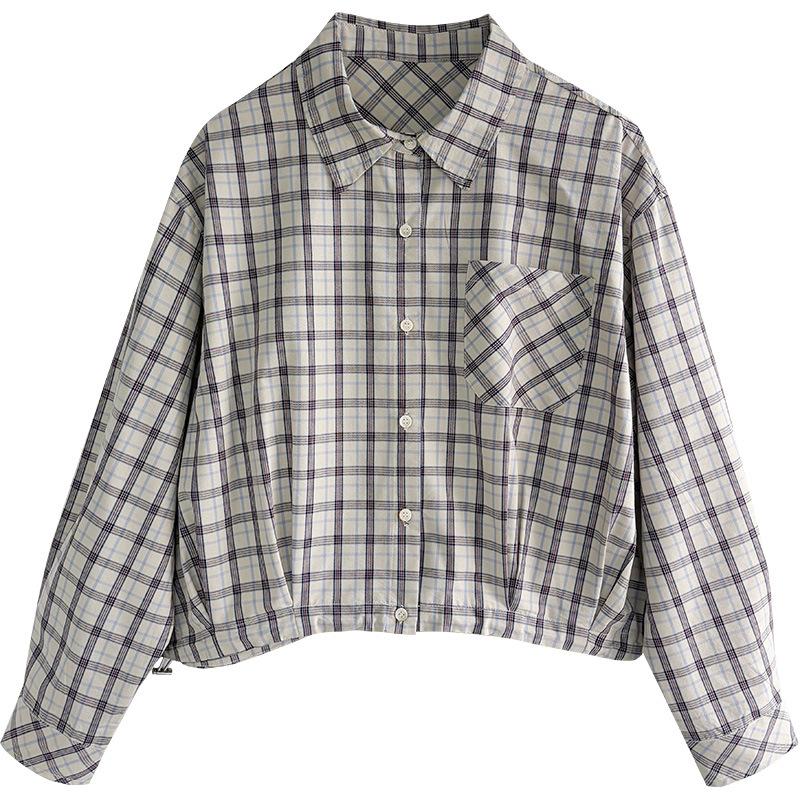 Plaid Shirt for Women's Spring and Autumn Clothes New Short Small Style Literary Retro Plaid Shirt