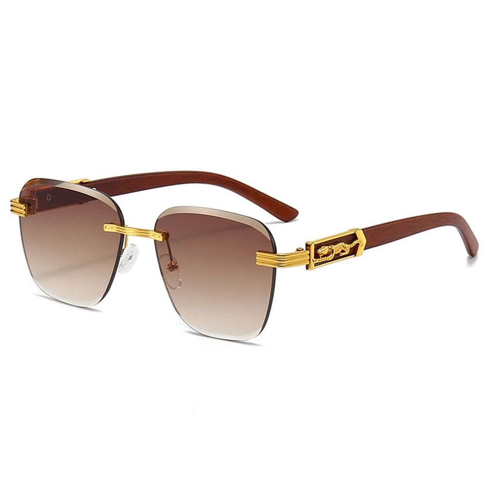 

Винтажные солнцезащитные очки без оправы, ретро-декор в виде гепарда, металлические солнцезащитные очки для мужчин и женщин, квадратные оттенки, новый двойной мост, градиент UV400 Gradient Tea