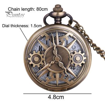 Vintage Unisex Hollow Gear Arabic Number Quartz Pocket Watch Pendant Necklace