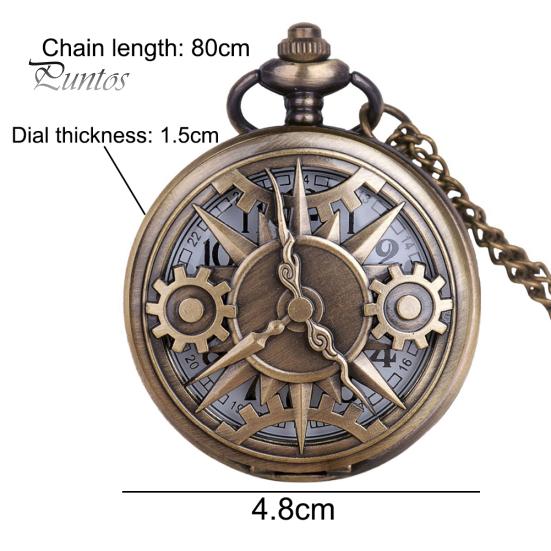 Vintage Unisex Hollow Gear Arabic Number Quartz Pocket Watch Pendant Necklace
