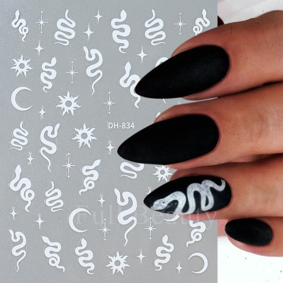Nail Art Sticker, Little Spirit Snake, Moon, Mango, Gold And Silver, Black And White Snake Cartoon Nail Sticker.