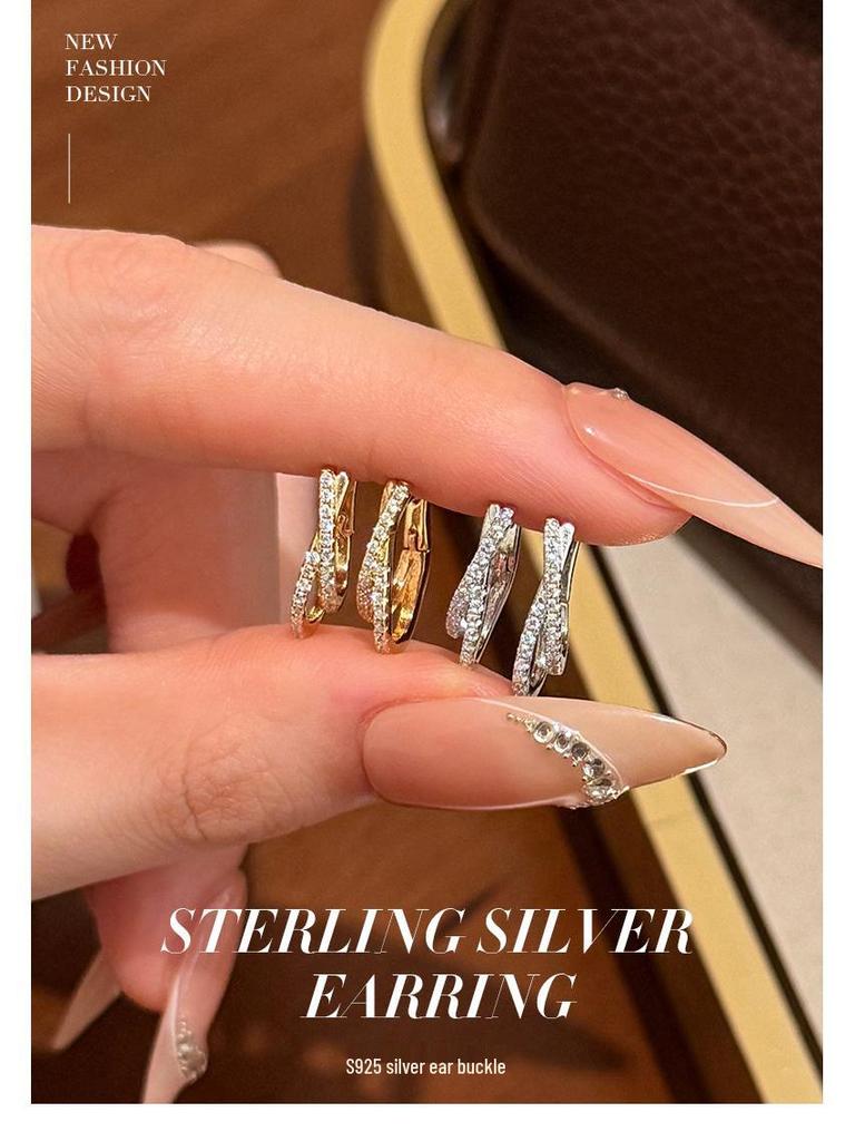 925 Sterling Silver Zirconia Crossover Ear Cuff Hoops - Women's Twisted Line Earrings