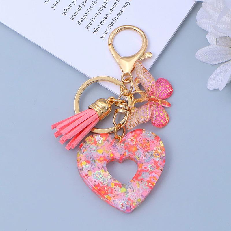 1PC Keyring Creative Butterfly Tassel for Wallet Handbag Love Heart Car Key Accessories Resin Keychain Crystal
