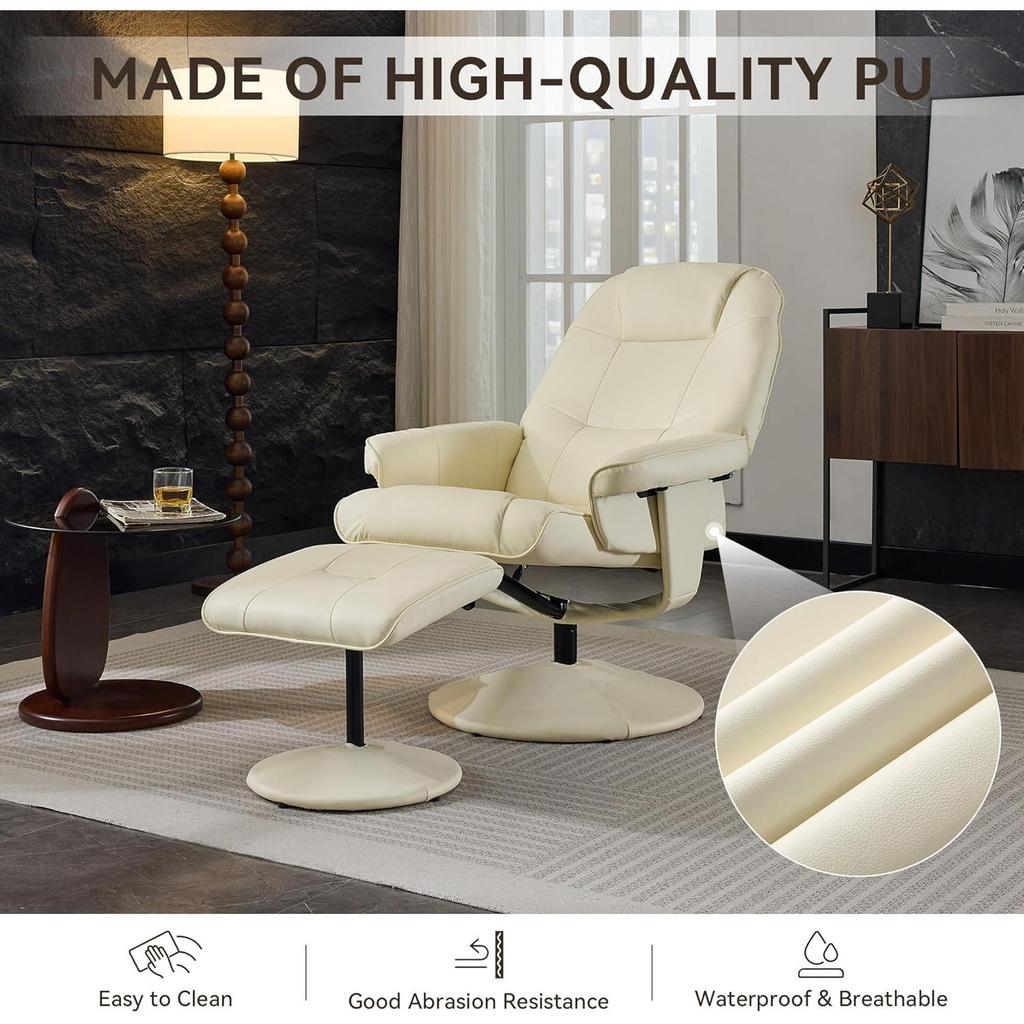 Swivel Recliner Ottoman Chair Remote Control Adjustable Vibration Massage Rocker 100-140 Reclining Living