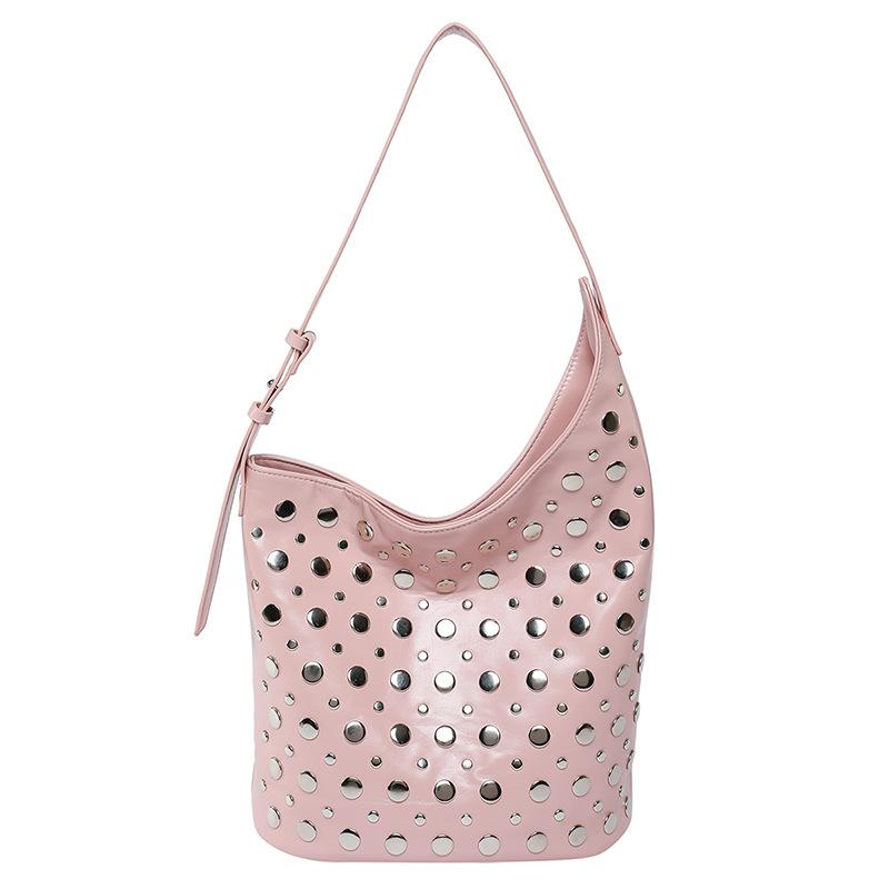 Women's Bag 2025 New Korean Version Fashion Rivet Shoulder Bag Large Capacity Casual Versatile Hand Carrying Bucket Bag Tide