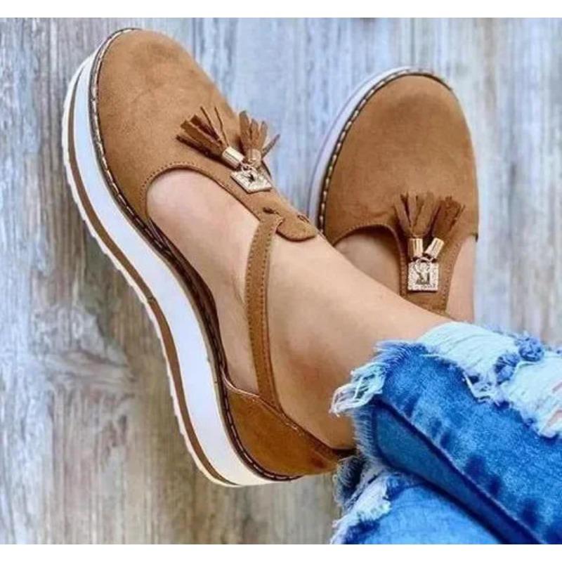 Customizable Women's Sandals Summer Casual Flat Platform Heel Tassel Buckle Strap Sandals Platform Vulcanized Shoes