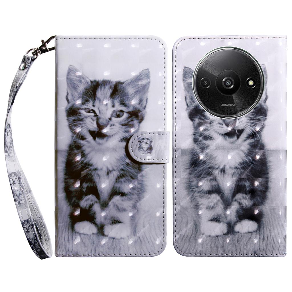 Pro Xiaomi Redmi A3/Poco C61 4G Pouzdro na telefon 3D Vzor Tisk Magnetická Spona Kožený Kryt Peněženky