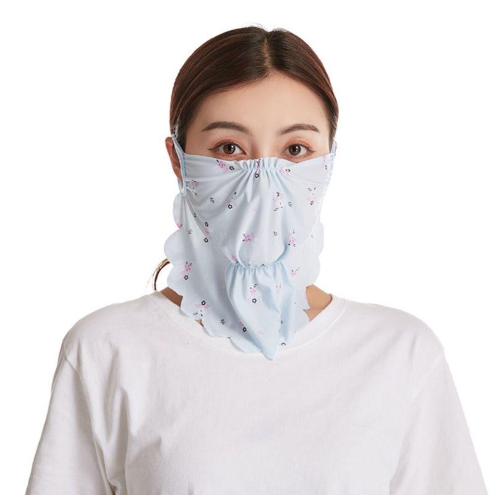 Flower Pattern Ice Silk Mask UV Protection Face Gini Mask Summer Face Cover  Outdoor
