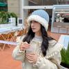 Women Warm Fluffy Plush Bucket Hat Ladies Winter Solid Fashionable Knitted Cap  Fisherman Cap Ladies
