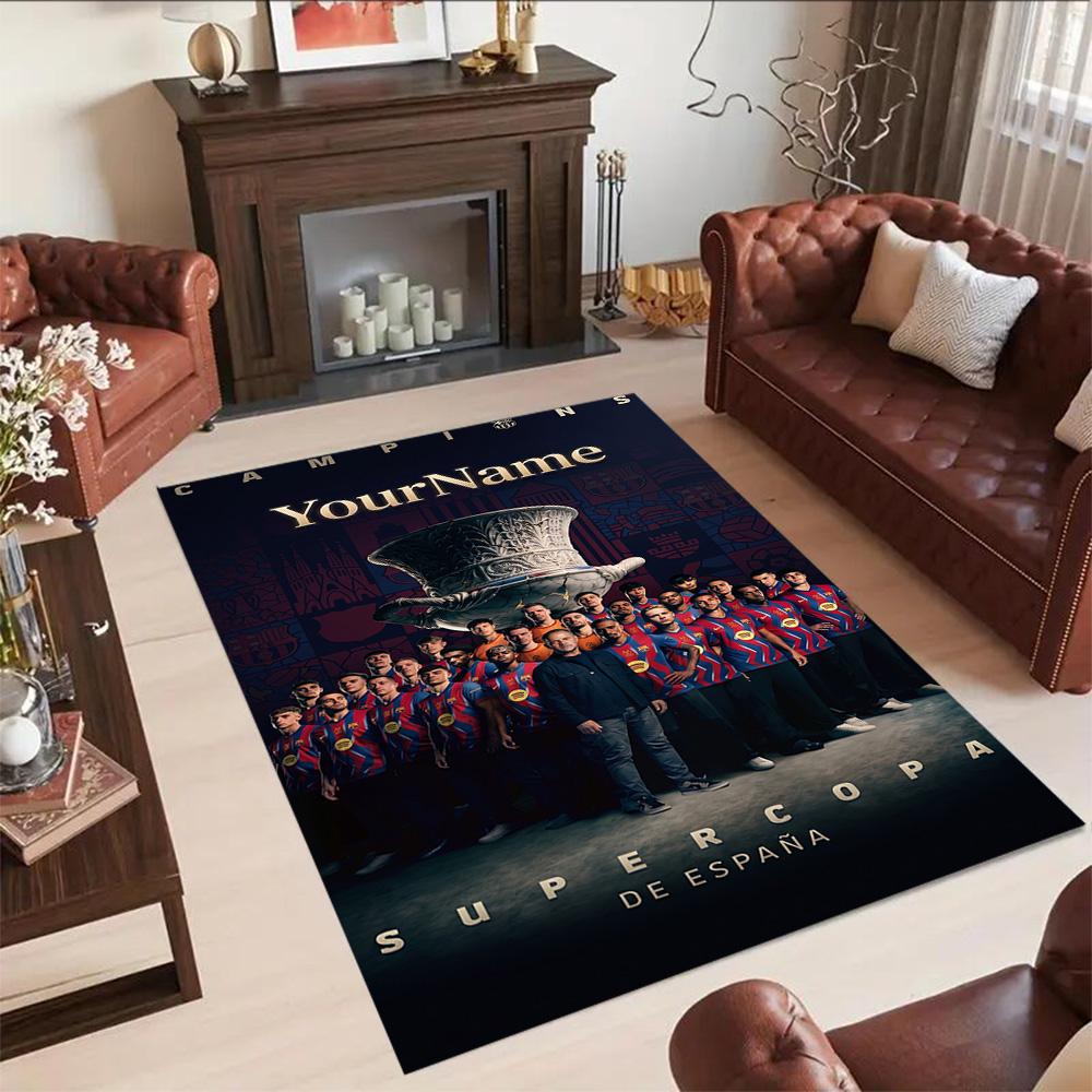 Fc Barcelona Customized Name Area Rug Design for Dormitory Entryway Outdoor Foyer Anti-slip Rug Office Home Decor Perfect Birthday/Christmas Gift Idea