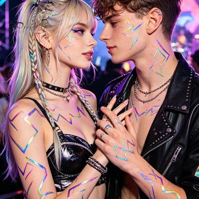 Event Makeup Tattoos 5 Sheets Holographic Lightning Tattoos, Waterproof Flash Temporary Safe Face Stickers, Full Color Body Art for Festival
