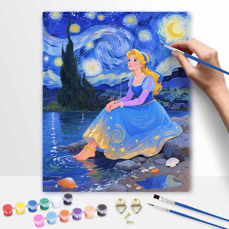 Disney Digital Oil Painting Art Kit Starry Night Princess Handmade Coloring Painting Home Decor